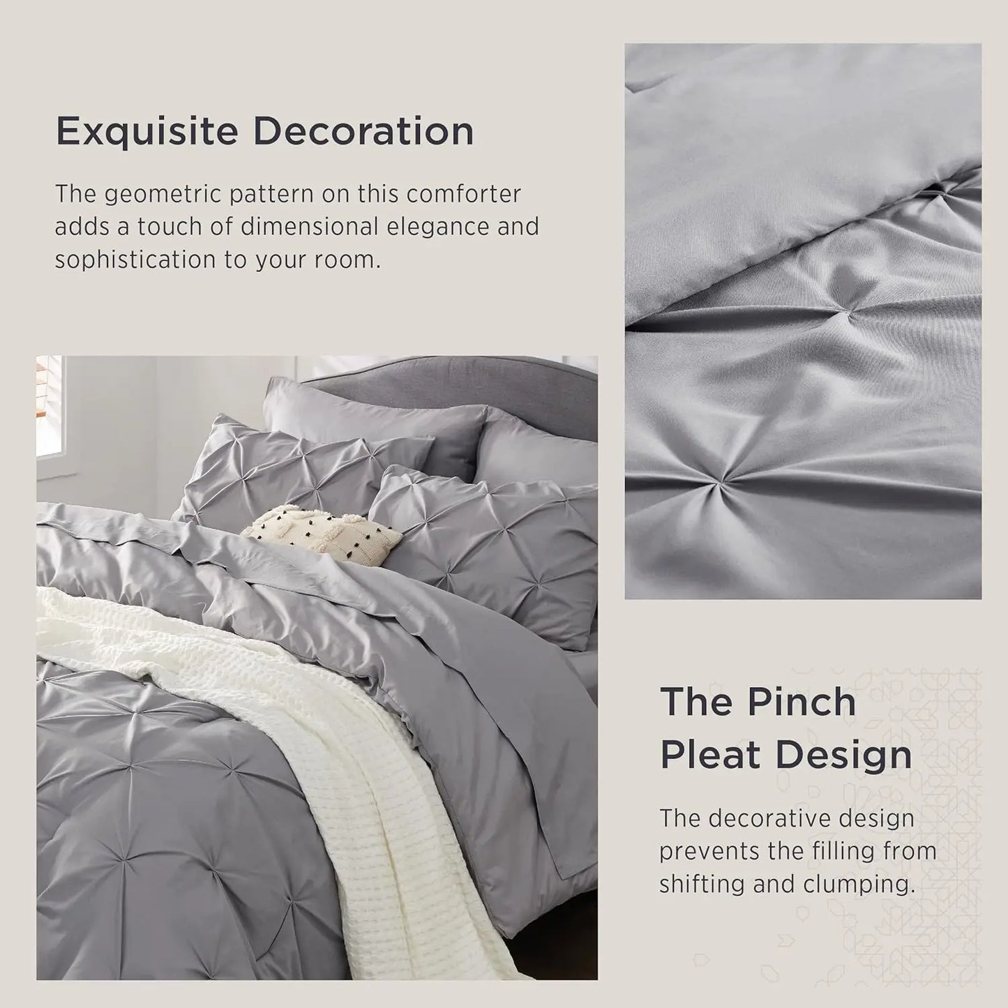 Bedding Set Pintuck Bed in a Bag with Comforter, Sheets, Pillowcase