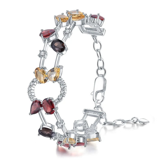 Real 925 Sterling Silver Natural Multicolor Garnet Smoky Quartz Citrine Bracelets