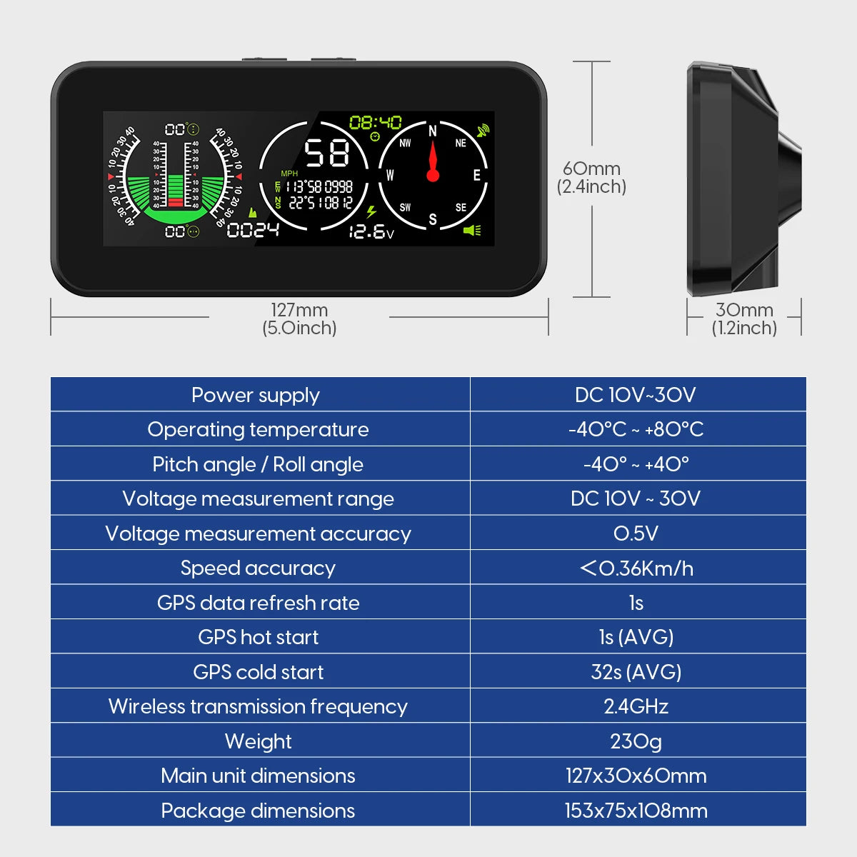 MR CARTOOL M60 Car Compass Inclinometer Speedometer GPS Speed Slope Digital Tilt Meter Auto Off Road Accessories