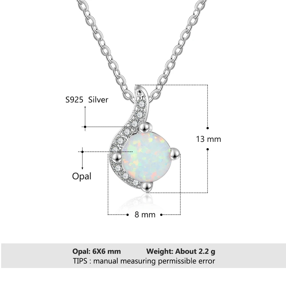 Dainty 925 Sterling Silver White Opal Ring Earrings Chain Necklace Sets