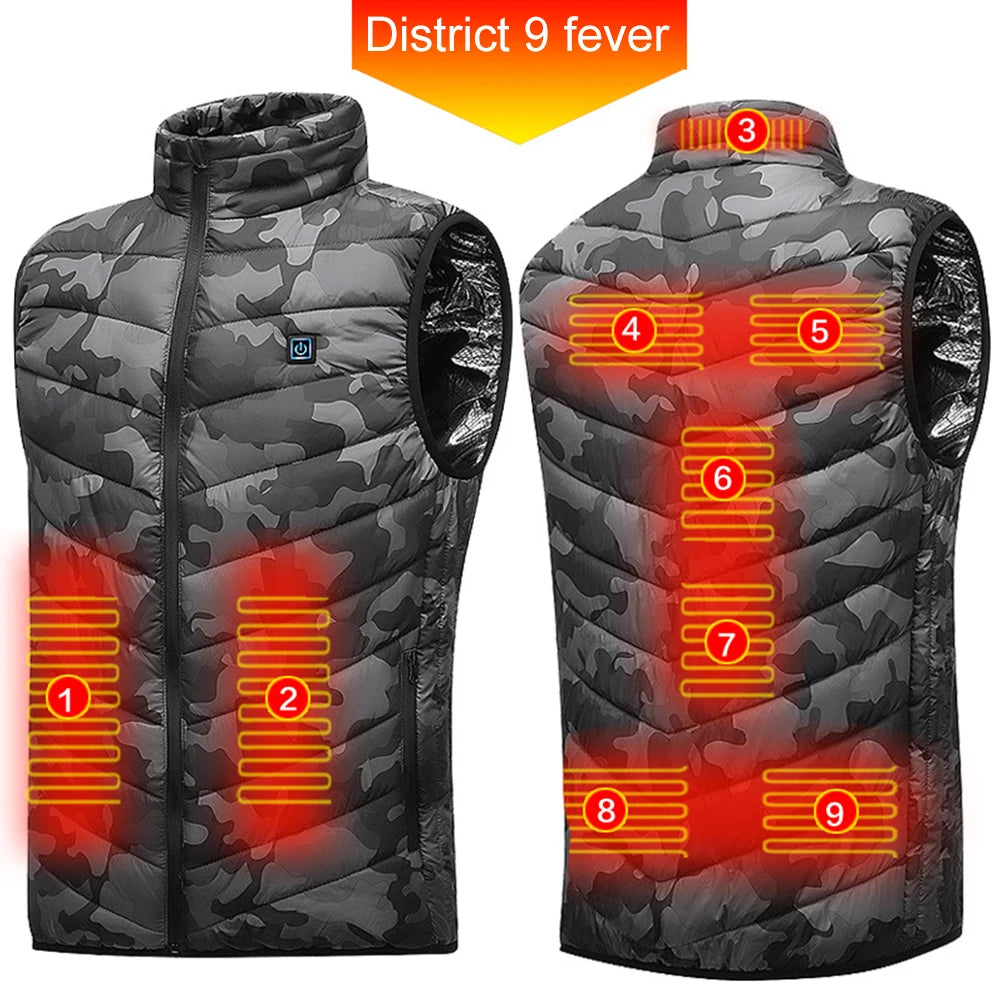 Thermal Warm Vest 9 Area Heating USB Electric Heating Vest Smart with Zipper Pocket Men Women Sportswear Heated Coat for Camping