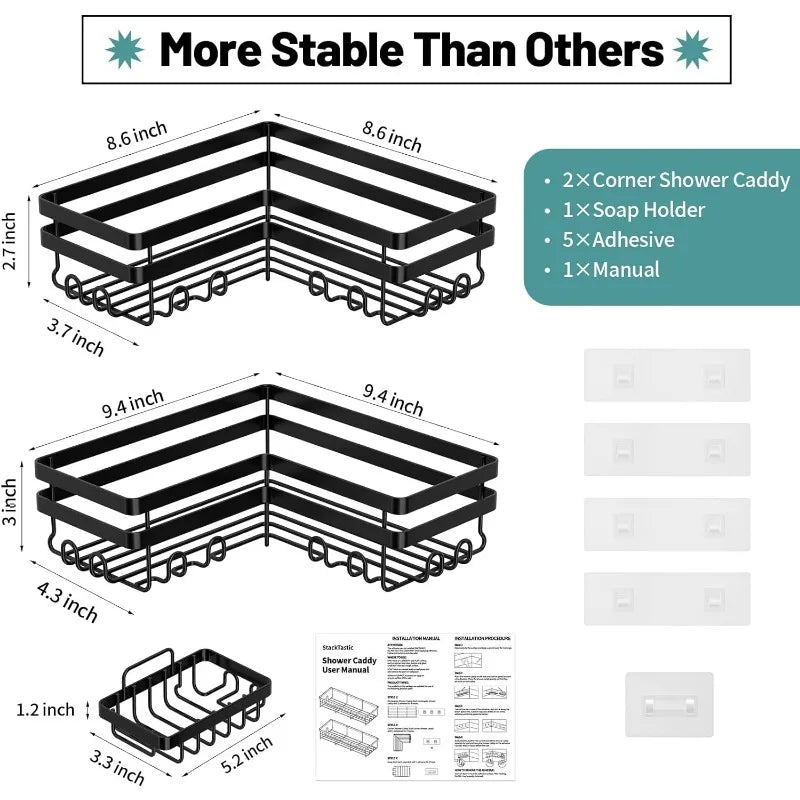 Corner Shower Caddy Stainless Shower Organizer Shelf with Hooks