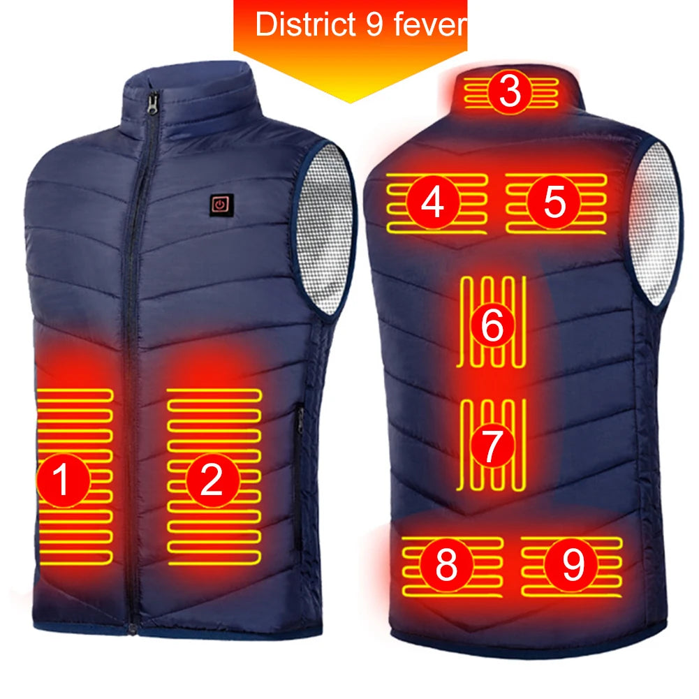 Thermal Warm Vest 9 Area Heating USB Electric Heating Vest Smart with Zipper Pocket Men Women Sportswear Heated Coat for Camping