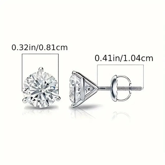 1 pair 925 Sterling Silver Round Cubic Zirconia Stud Earrings