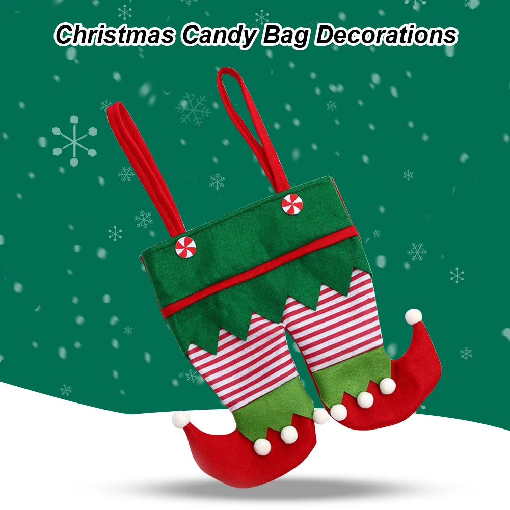 1-10PCS Christmas Decoration Elf Candy Bags Velvet Handbag Santa Claus Pants Gift Boots Festival Decor Xmas Tree Hanging Pendant