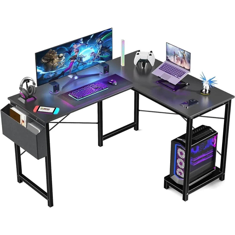 L Shaped PC Gaming Table with Side Storage Bag