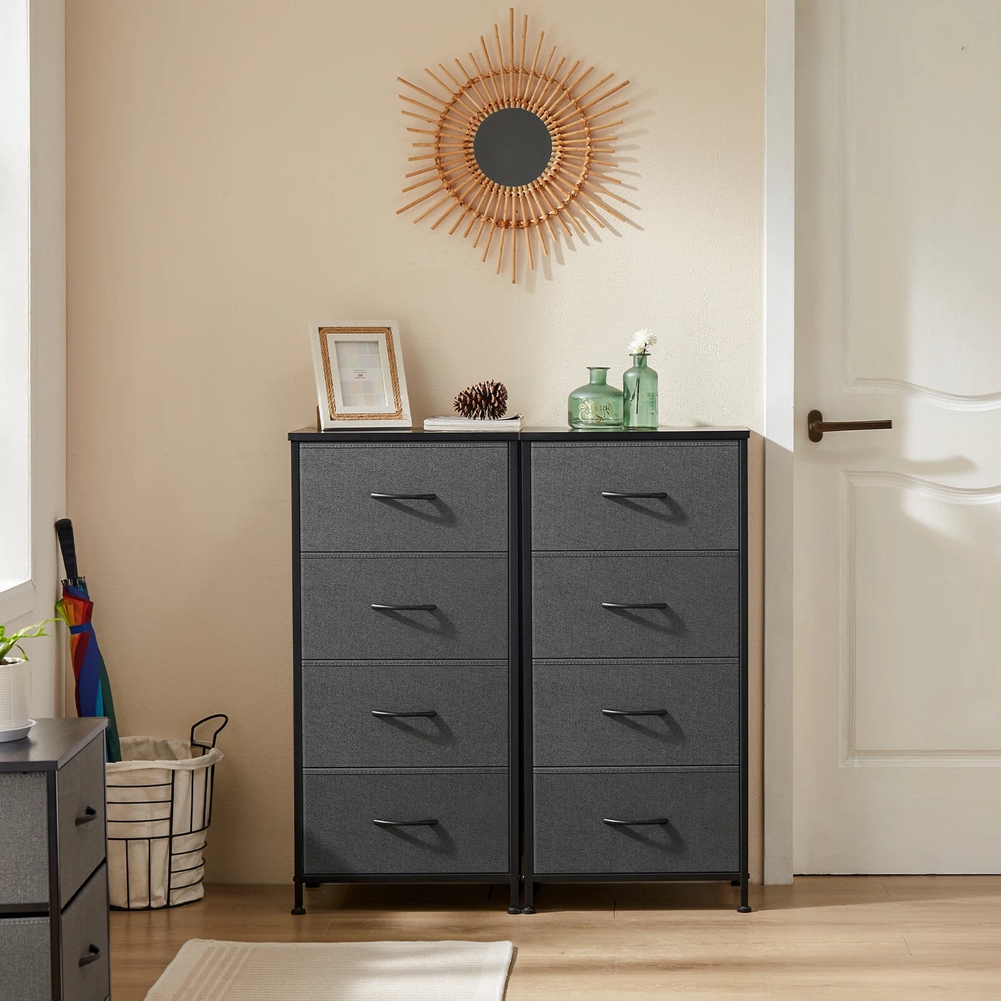 Dresser With 4 Fabric Drawers; Steel Frame