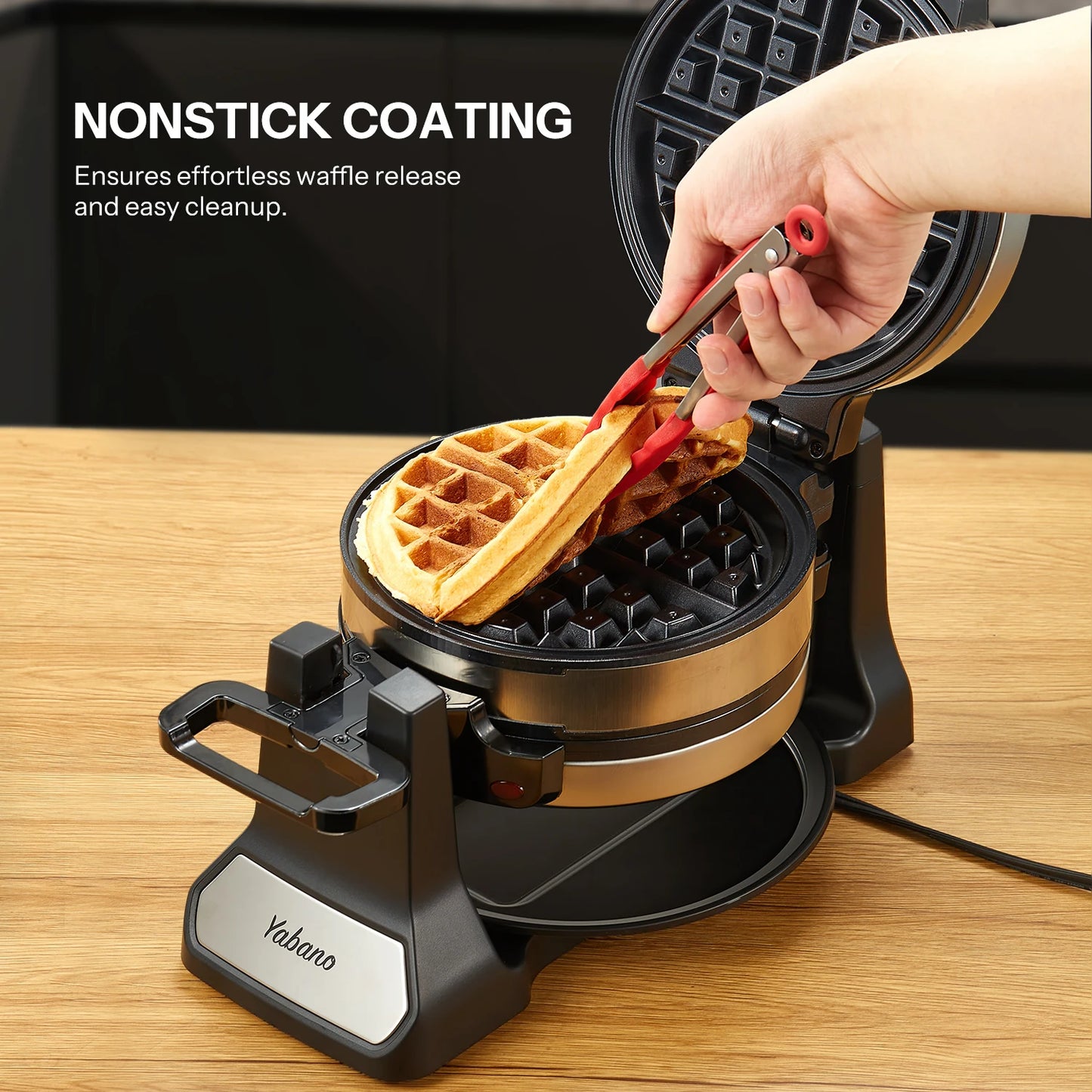 Belgian Waffle Iron with Nonstick Plates, Removable Drip Tray and Cool Touch Handles, Double Flip