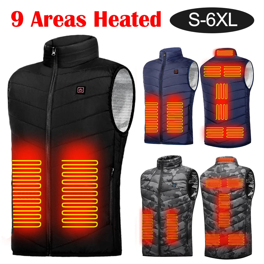 Thermal Warm Vest 9 Area Heating USB Electric Heating Vest Smart with Zipper Pocket Men Women Sportswear Heated Coat for Camping