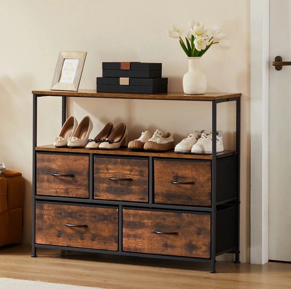 Shoe Cabinet Dresser With 5 Fabric Drawers