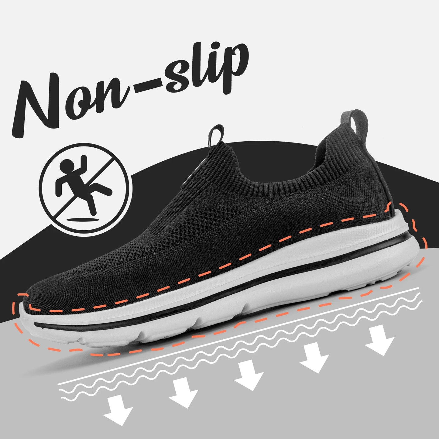 Men Black Slip On Lightweight Breathable Mesh Shoes