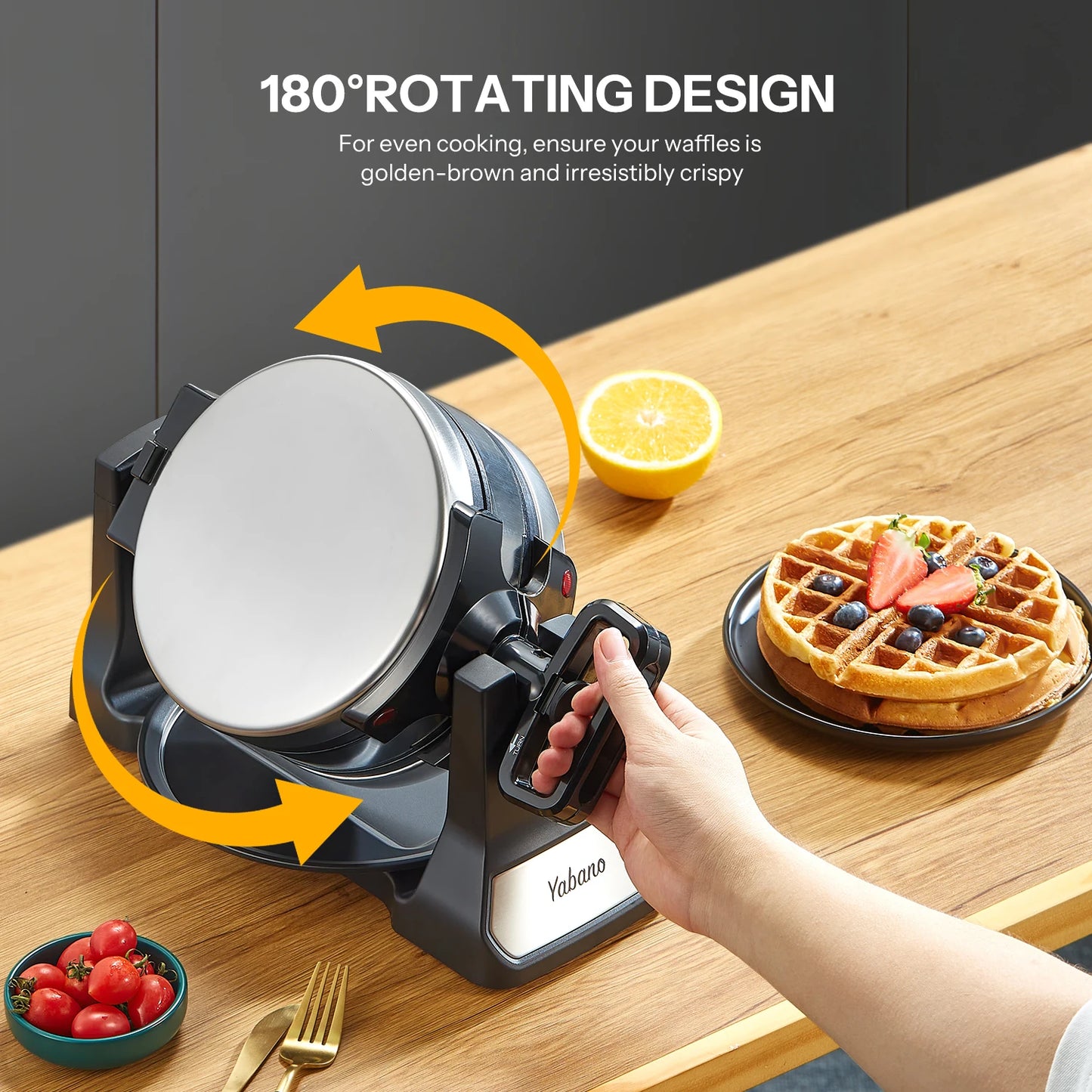 Belgian Waffle Iron with Nonstick Plates, Removable Drip Tray and Cool Touch Handles, Double Flip