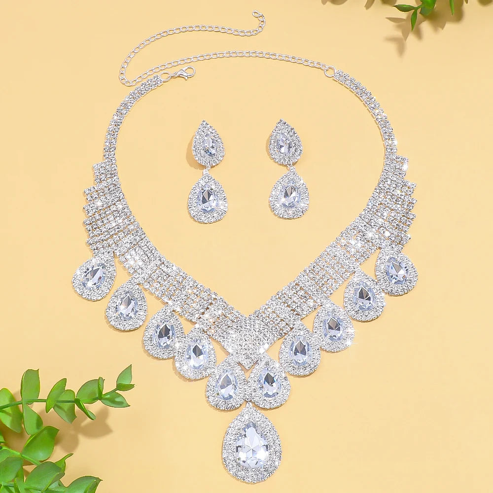 Large Rhinestone Bridal Jewelry Set for Women