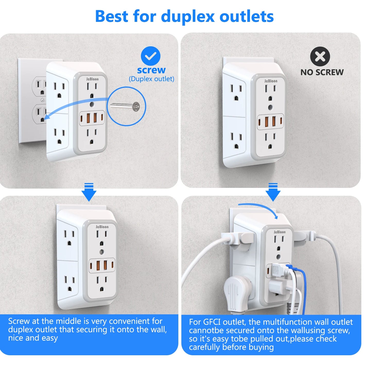 Multi Wall Socket: 6 AC Outlets 4 USB Port(2 Type C),