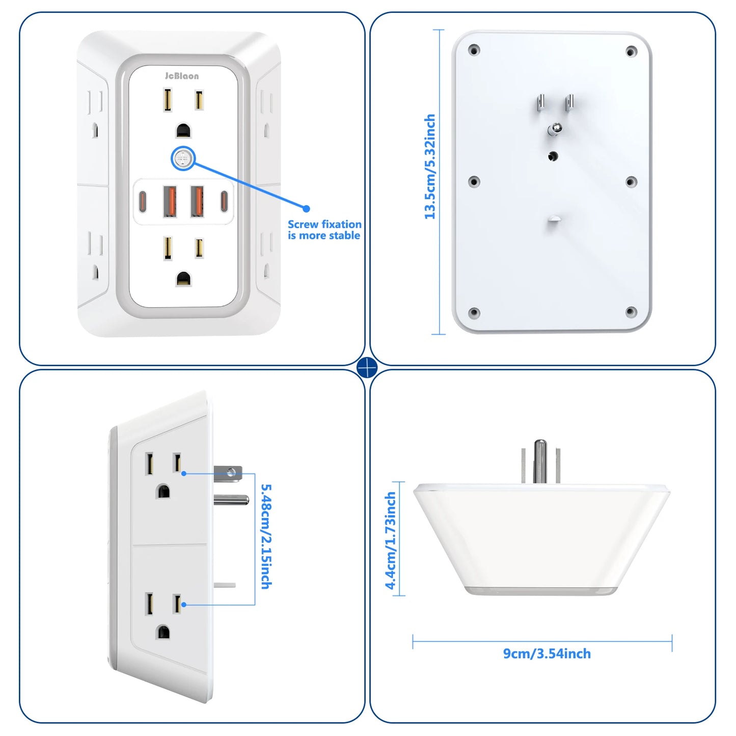 Multi Wall Socket: 6 AC Outlets 4 USB Port(2 Type C),