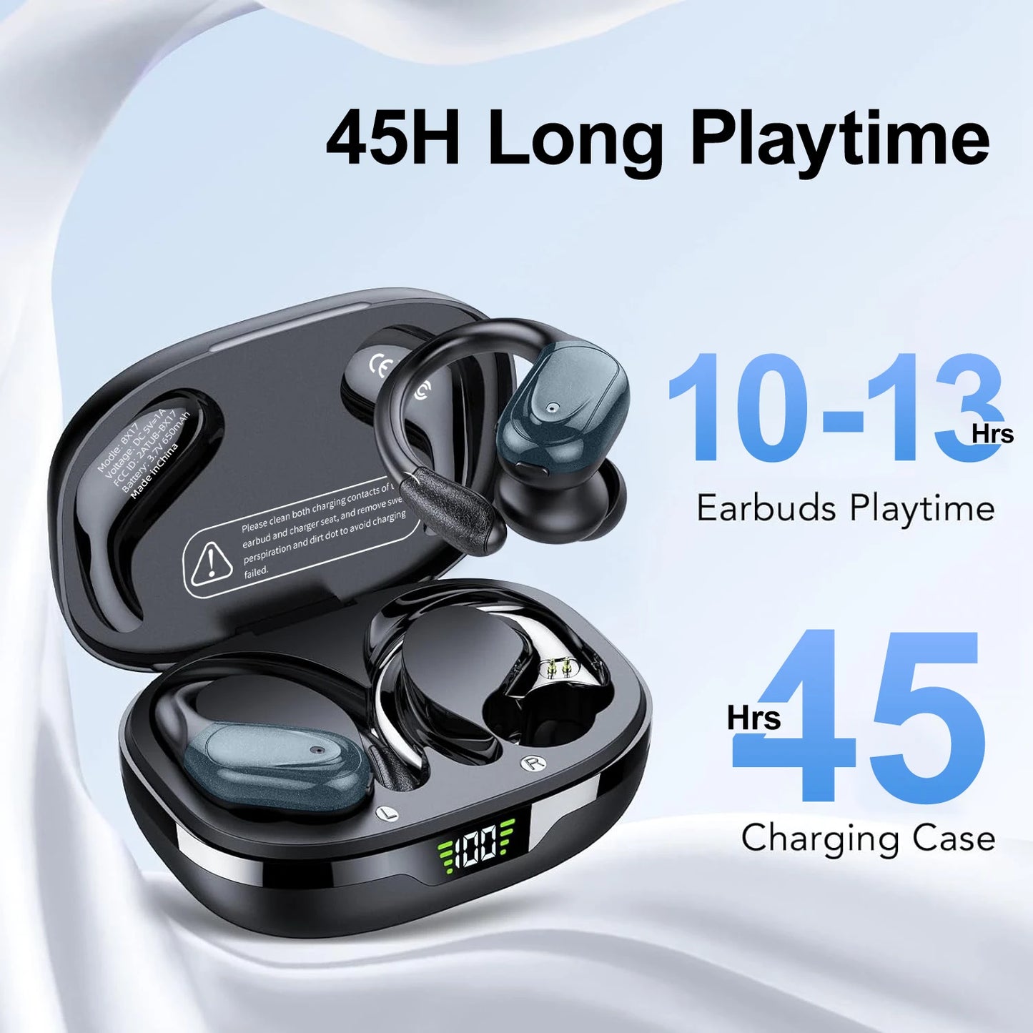 Wireless Earbuds With Ear hooks, Waterproof With Mic ENC Noise Cancelling