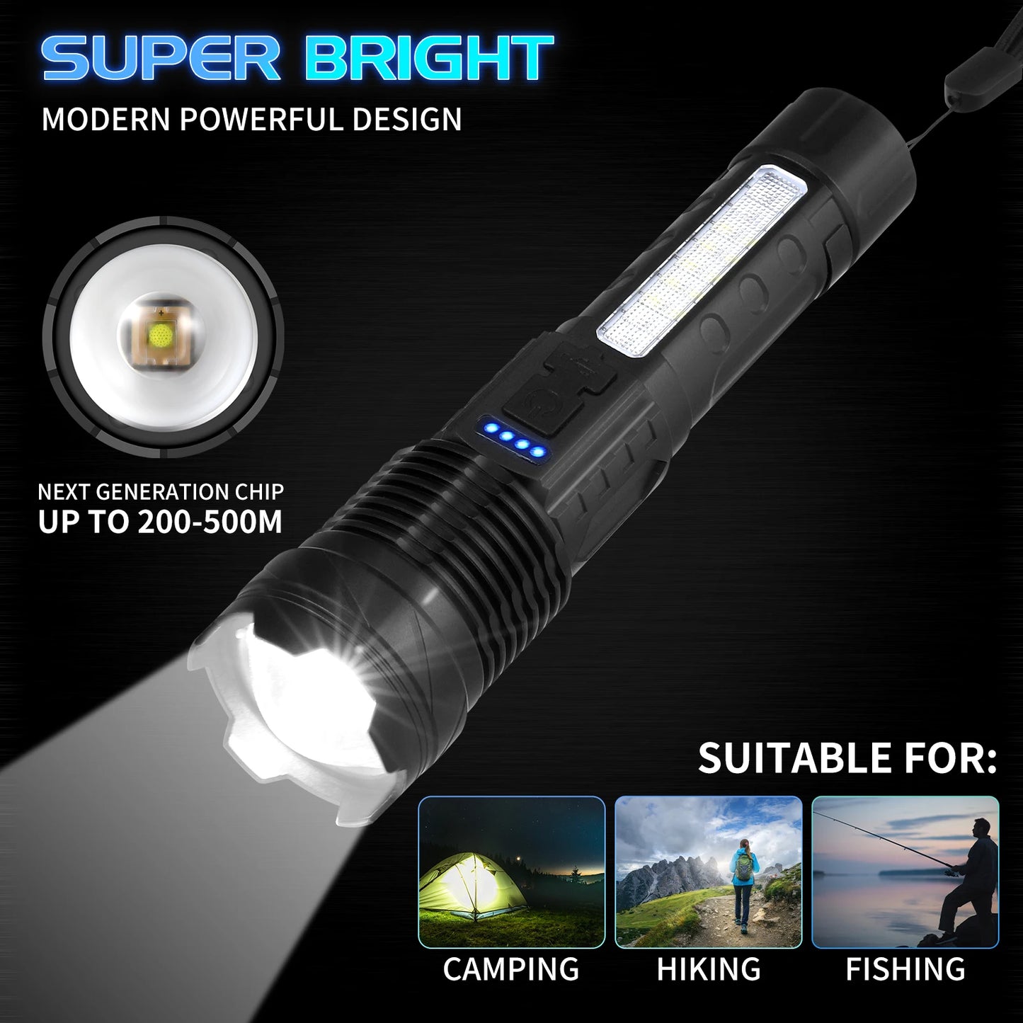 USB Rechargeable LED Flashlight, Waterproof Ultra Bright Tactical Flashlight