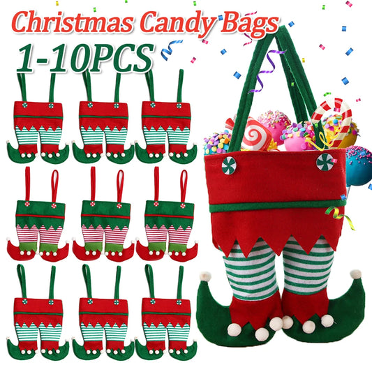 1-10PCS Christmas Decoration Elf Candy Bags Velvet Handbag Santa Claus Pants Gift Boots Festival Decor Xmas Tree Hanging Pendant