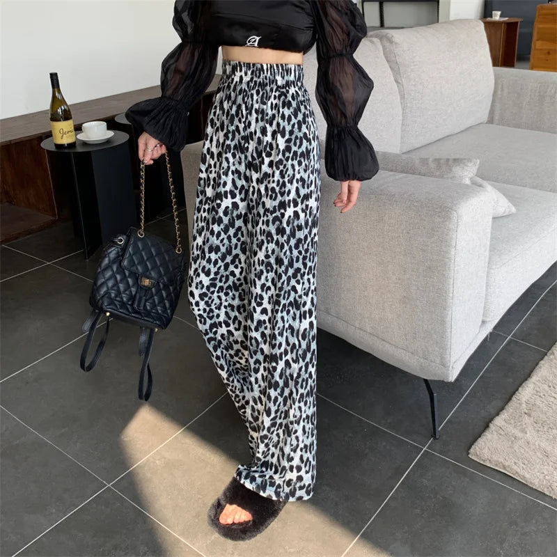 Leopard Print Wide Leg Mid Waist Loose Pants.