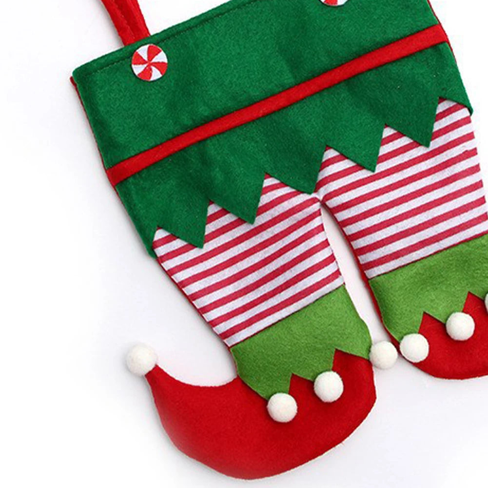 1-10PCS Christmas Decoration Elf Candy Bags Velvet Handbag Santa Claus Pants Gift Boots Festival Decor Xmas Tree Hanging Pendant