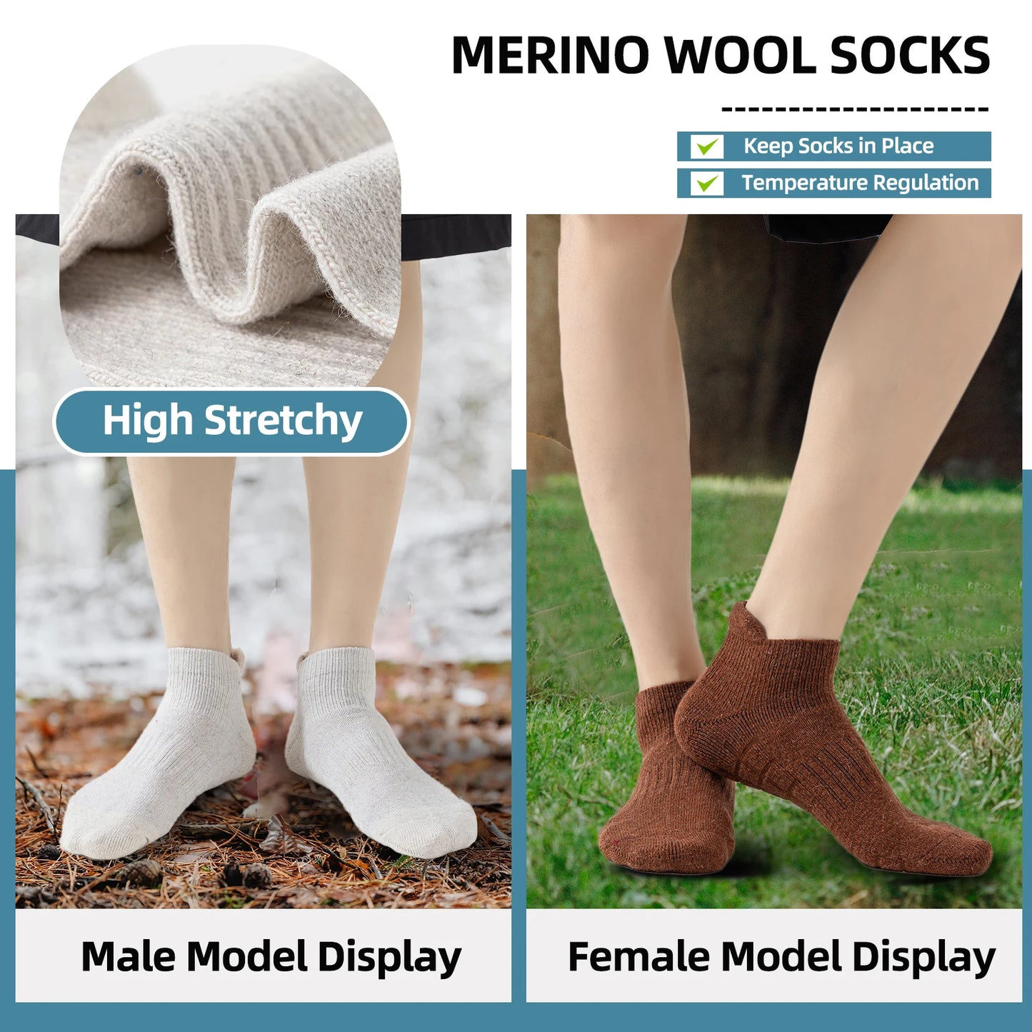 6 Pairs Men Women Merino Wool Ankle Hiking Running Socks Compression Support Thick Sports Low Cut Socks