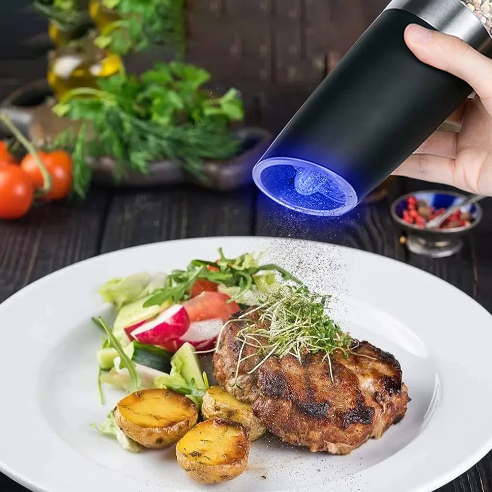 Electric Pepper and Salt Grinder with Blue LED Light