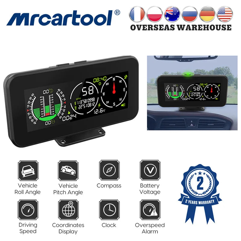 MR CARTOOL M60 Car Compass Inclinometer Speedometer GPS Speed Slope Digital Tilt Meter Auto Off Road Accessories