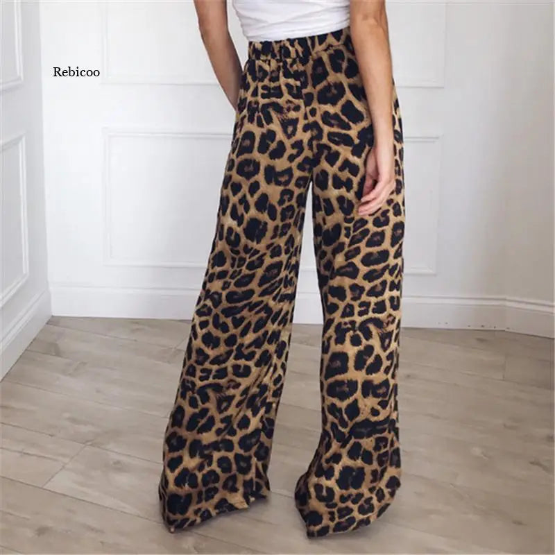 Leopard Print Wide Leg Mid Waist Loose Pants.